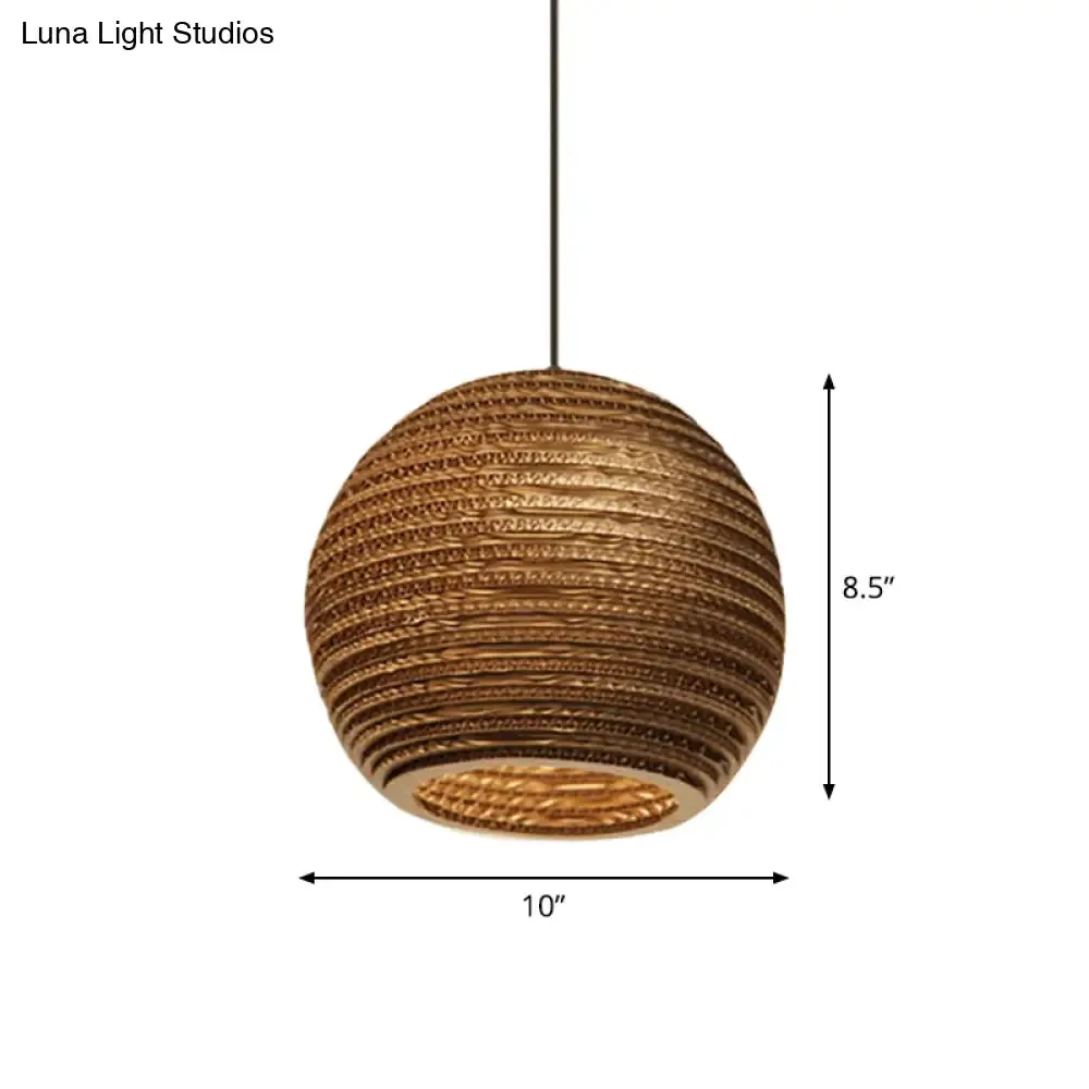 Rustic Brown Corrugated Paper Pendant Light for Dining Room - Globe/Oval/Vase Design