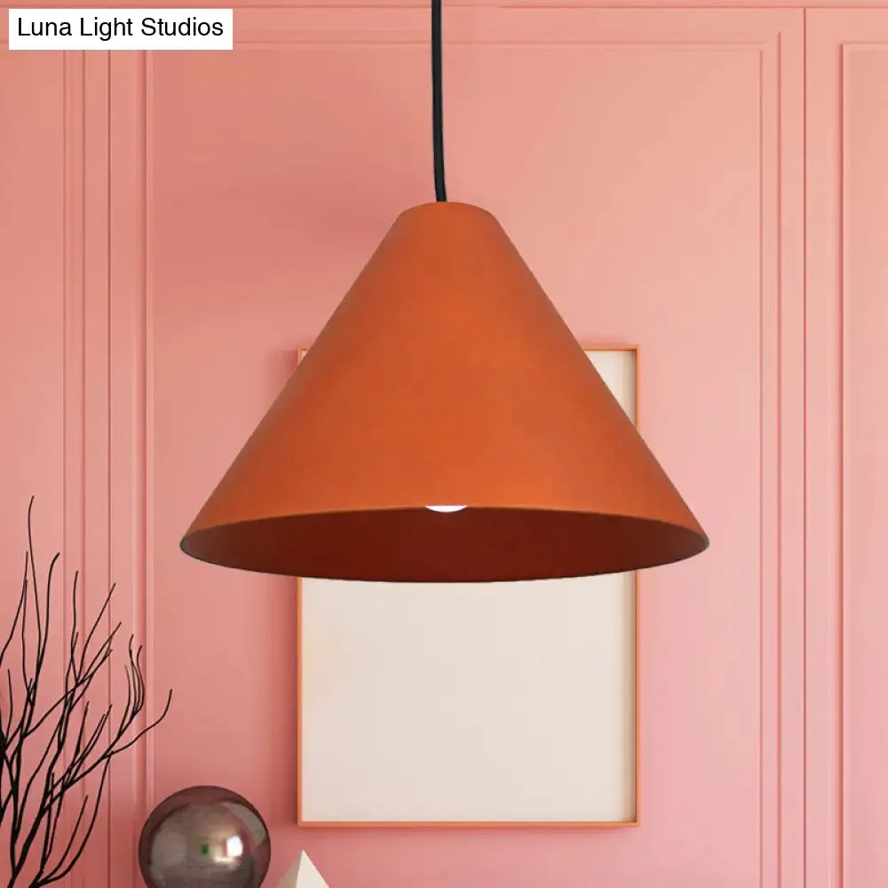 Rustic Red/Beige Hanging Lamp with Conic Wood Shade - 10"/13" Wide