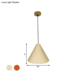 Rustic Red/Beige Hanging Lamp with Conic Wood Shade - 10"/13" Wide