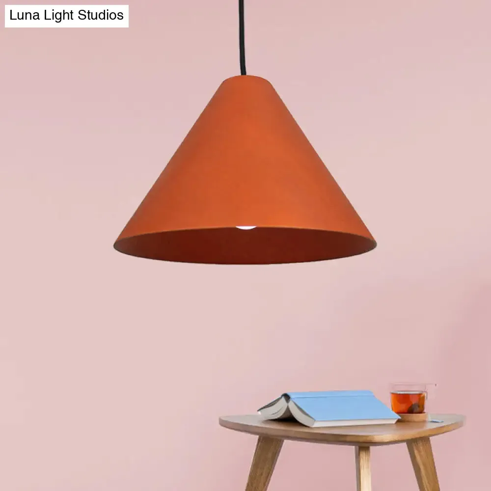 Rustic Red/Beige Hanging Lamp with Conic Wood Shade - 10"/13" Wide
