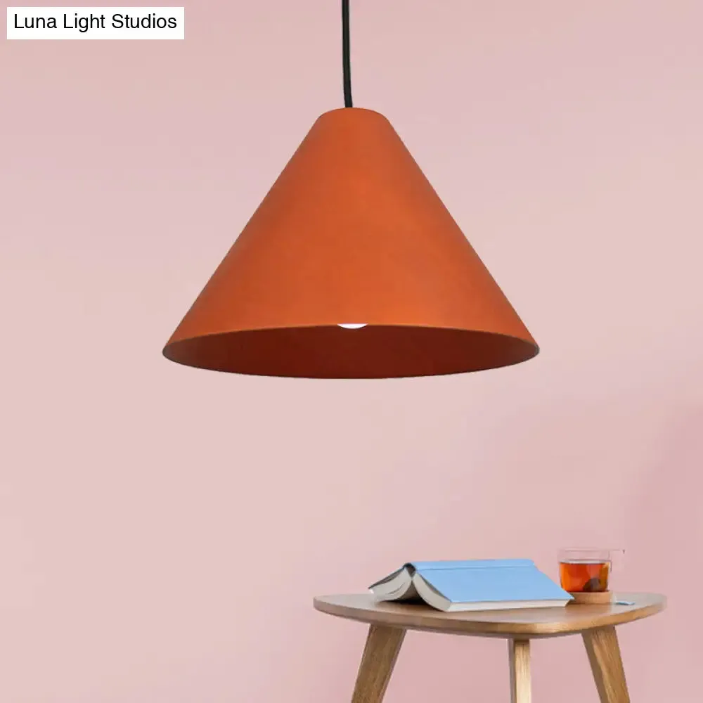 Rustic Red/Beige Hanging Lamp with Conic Wood Shade - 10"/13" Wide