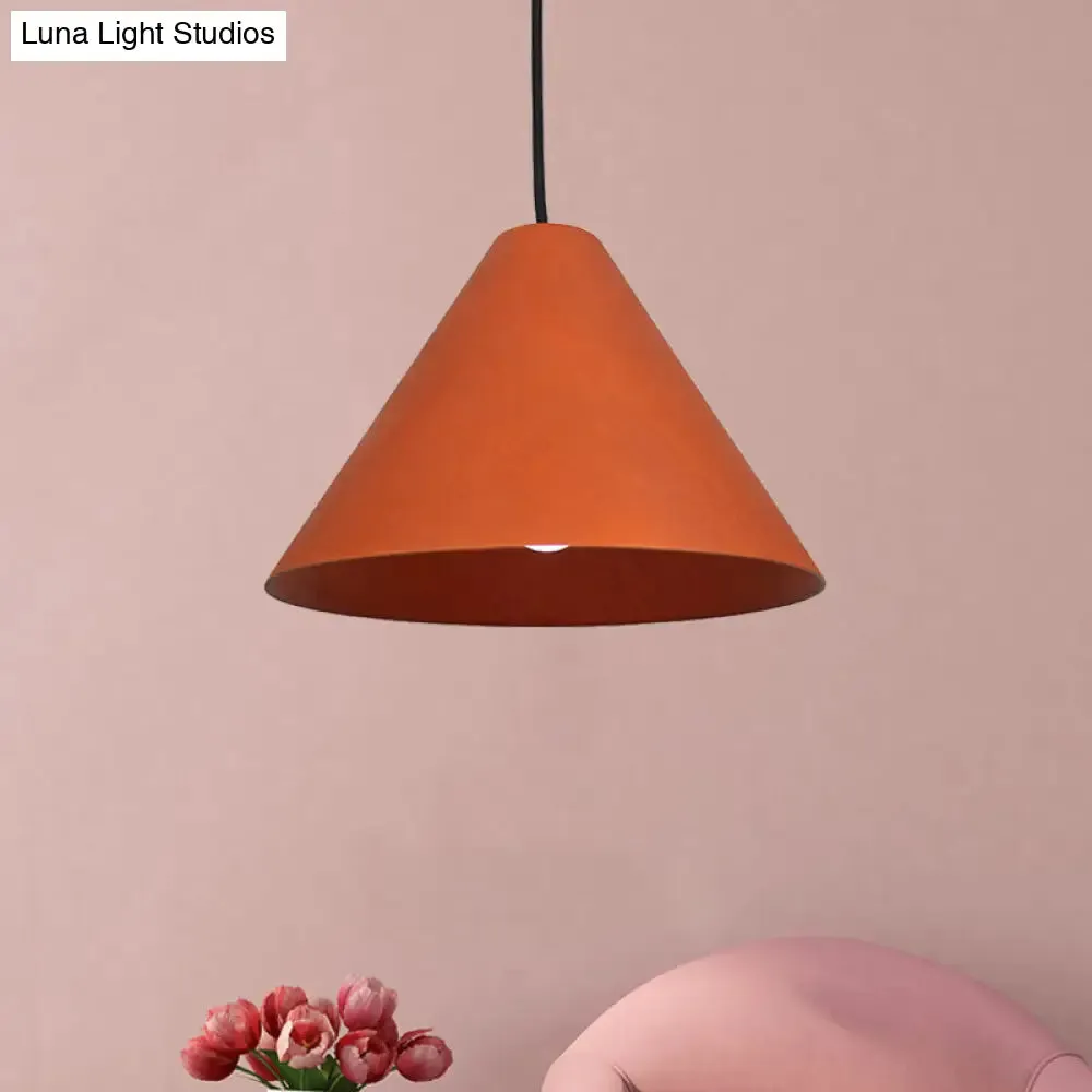 Rustic Red/Beige Hanging Lamp with Conic Wood Shade - 10"/13" Wide