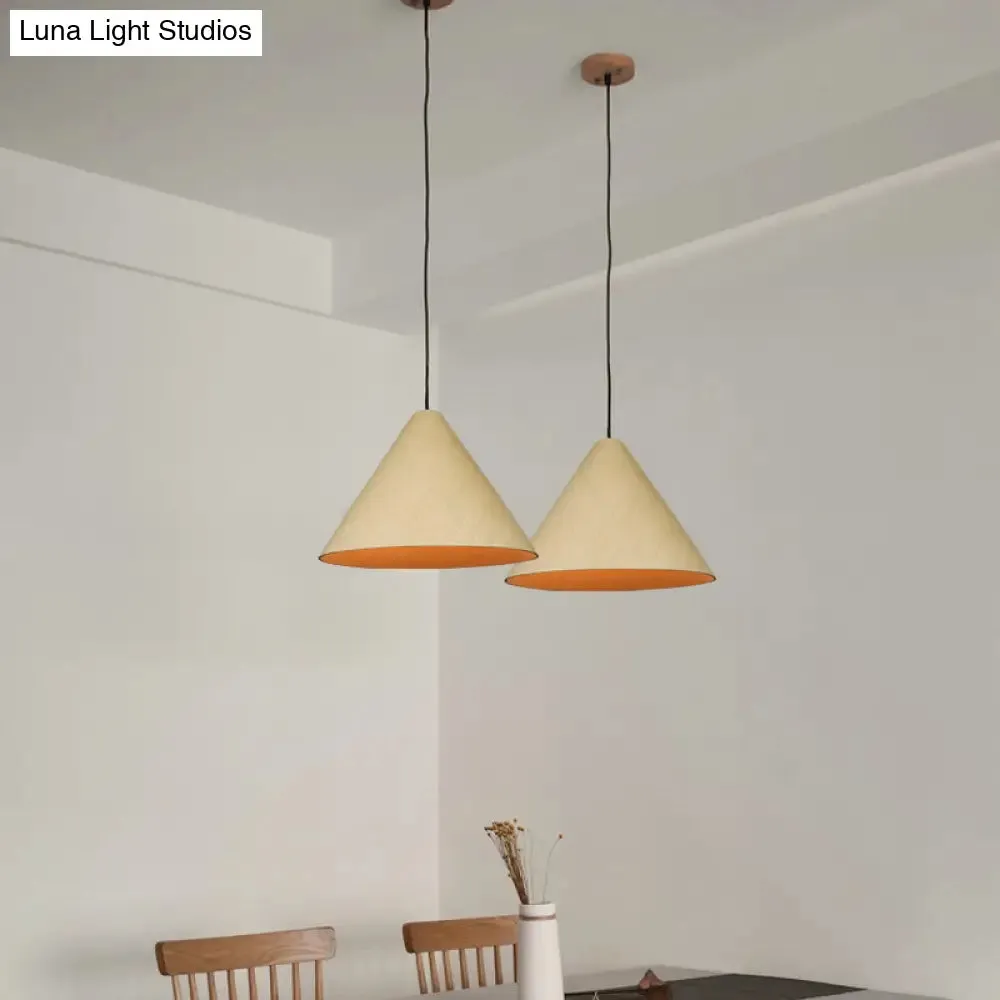 Rustic Red/Beige Hanging Lamp with Conic Wood Shade - 10"/13" Wide