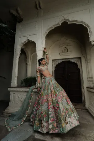 Sea Green Organza Lehenga with Thread &Sequin Embroidery
