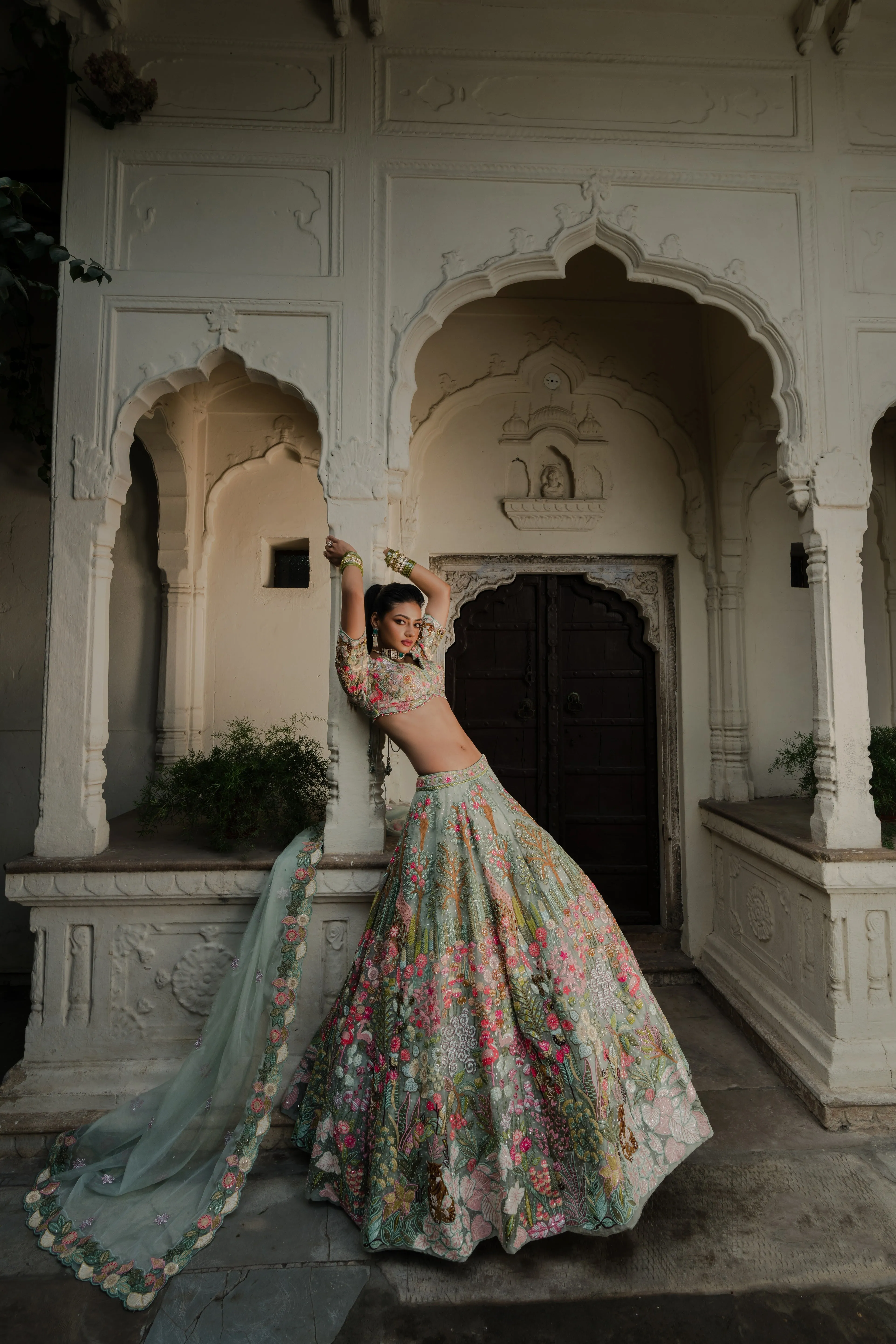 Sea Green Organza Lehenga with Thread &Sequin Embroidery