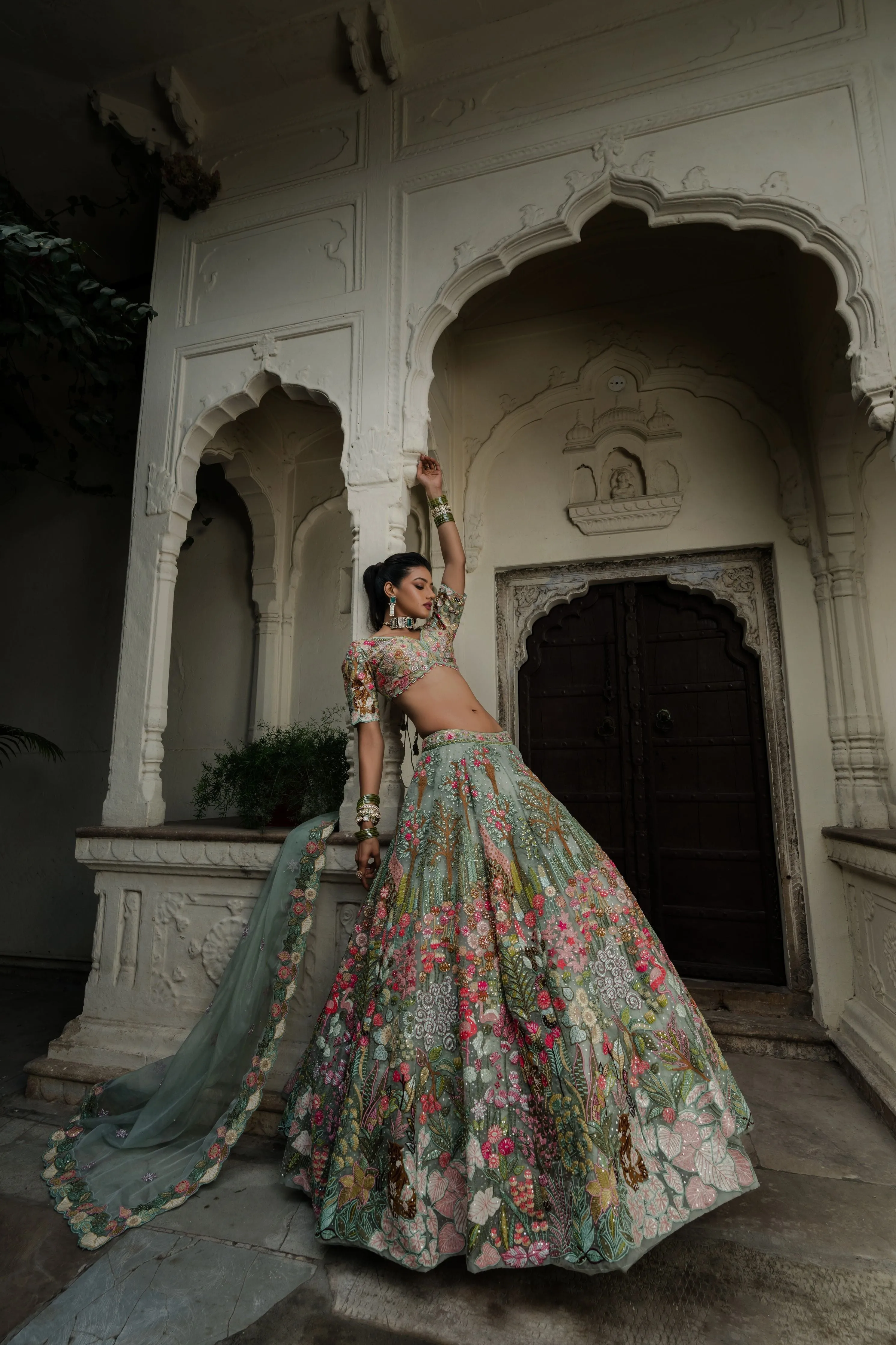 Sea Green Organza Lehenga with Thread &Sequin Embroidery