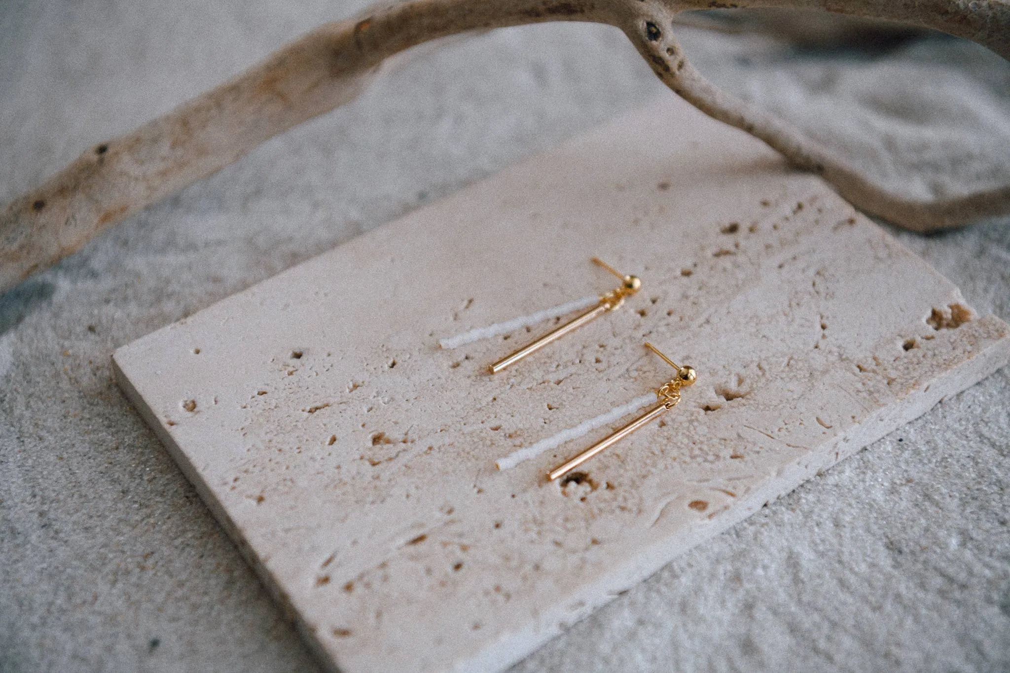 Seed Bead and Gold Plated Bar Drop Earrings