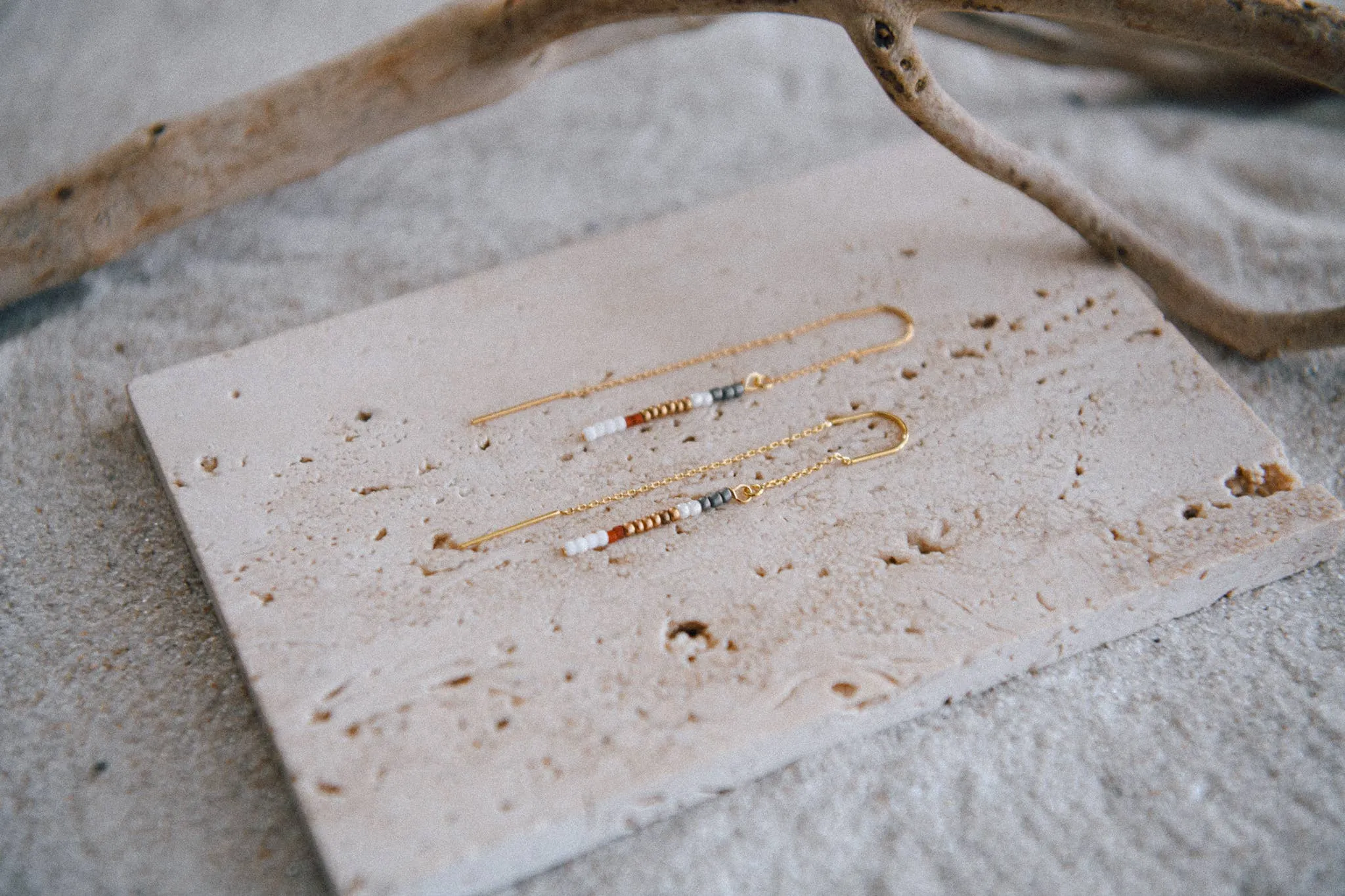 Seed Bead and Gold Plated Threader Earrings