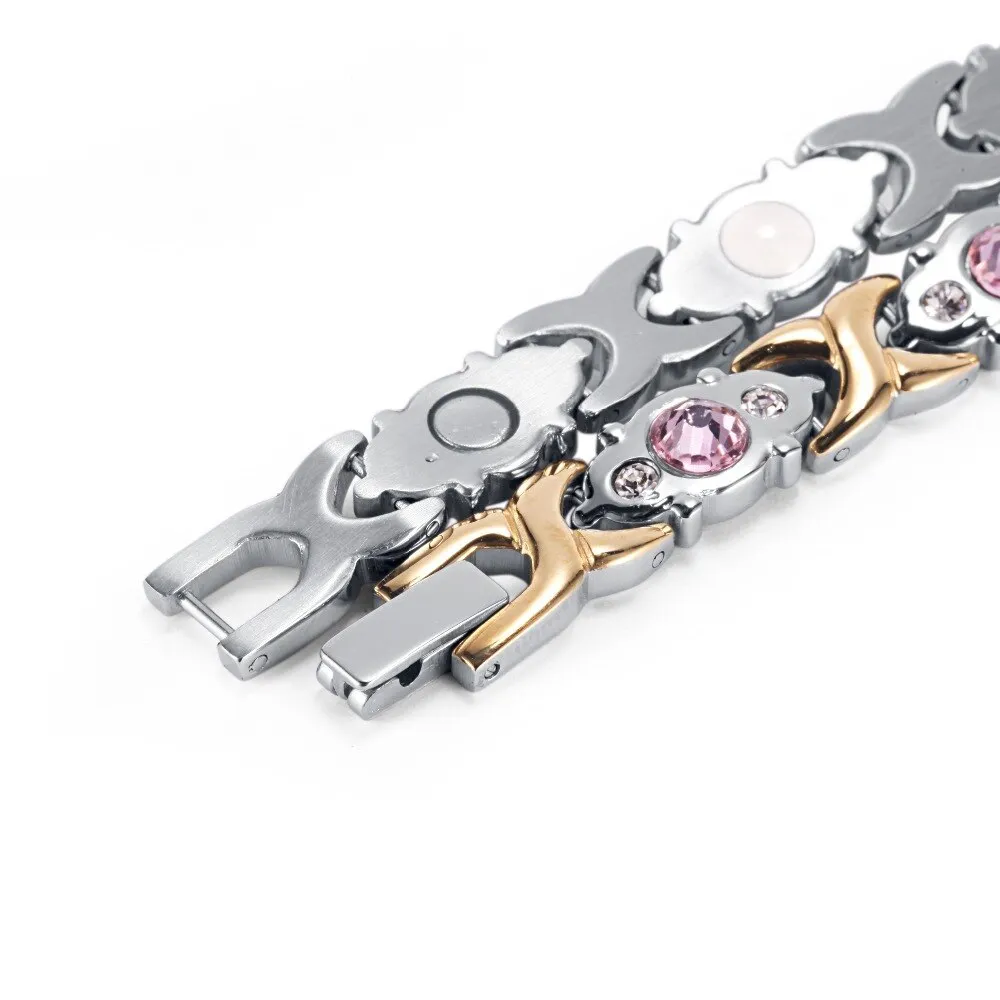 Silver & Rose Gold Pink Stone Magnetic Bracelet for Women