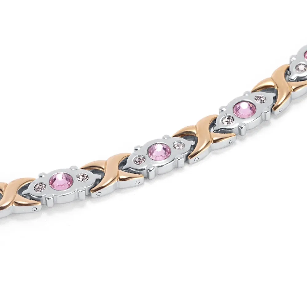 Silver & Rose Gold Pink Stone Magnetic Bracelet for Women