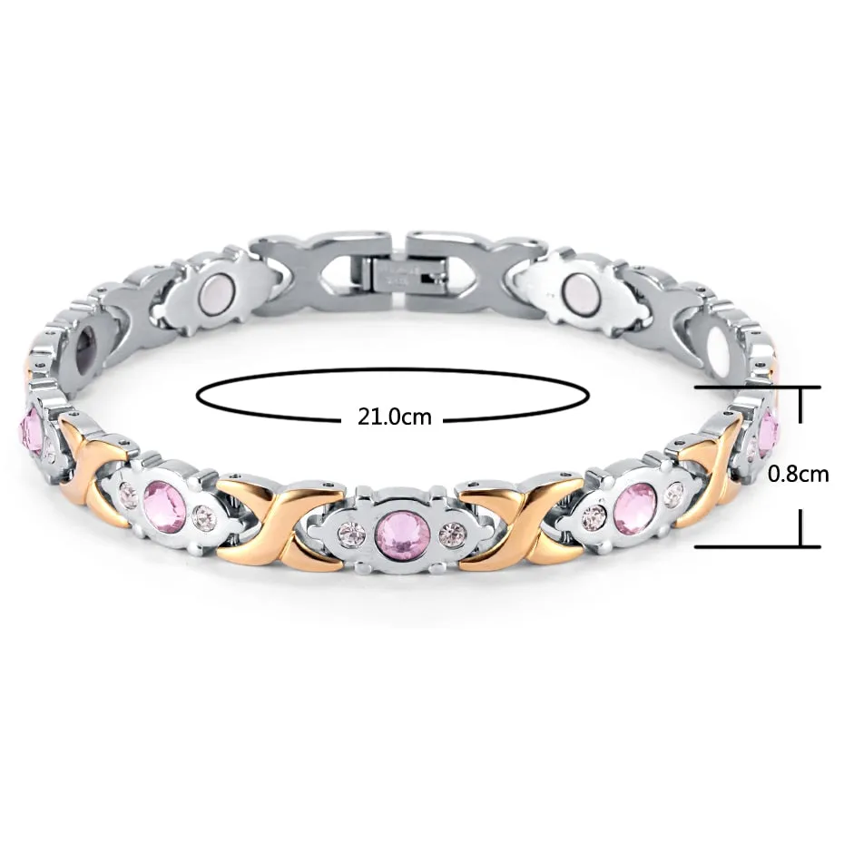Silver & Rose Gold Pink Stone Magnetic Bracelet for Women