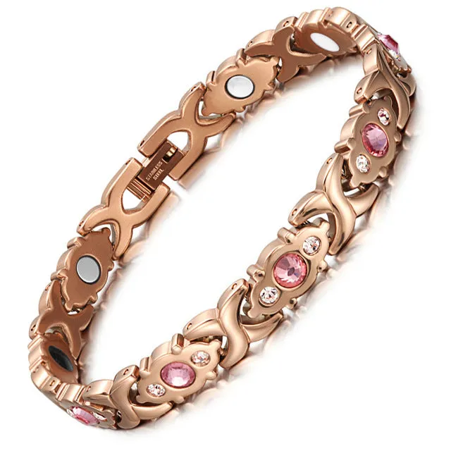 Silver & Rose Gold Pink Stone Magnetic Bracelet for Women