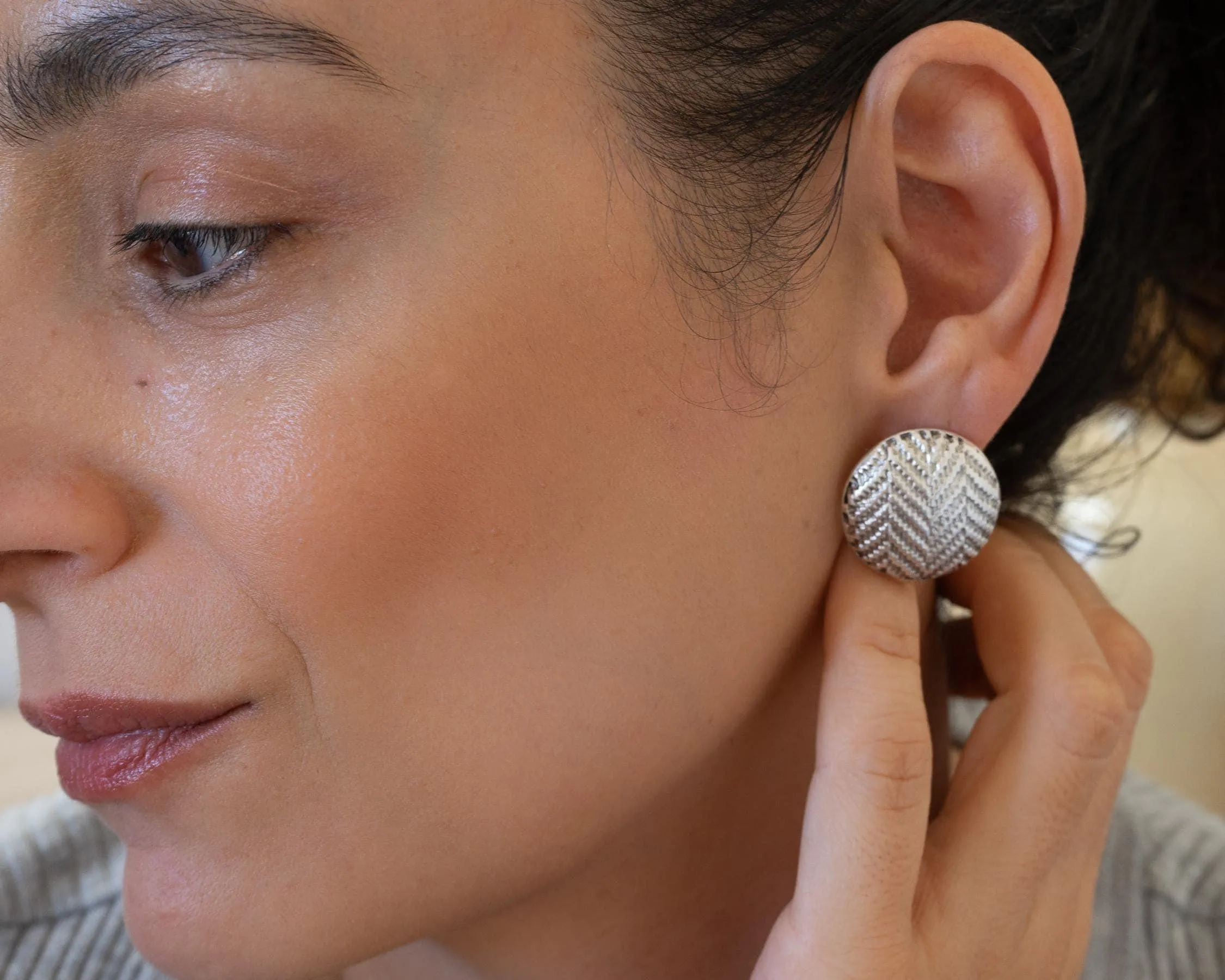 Silver-Domed Disc Earrings