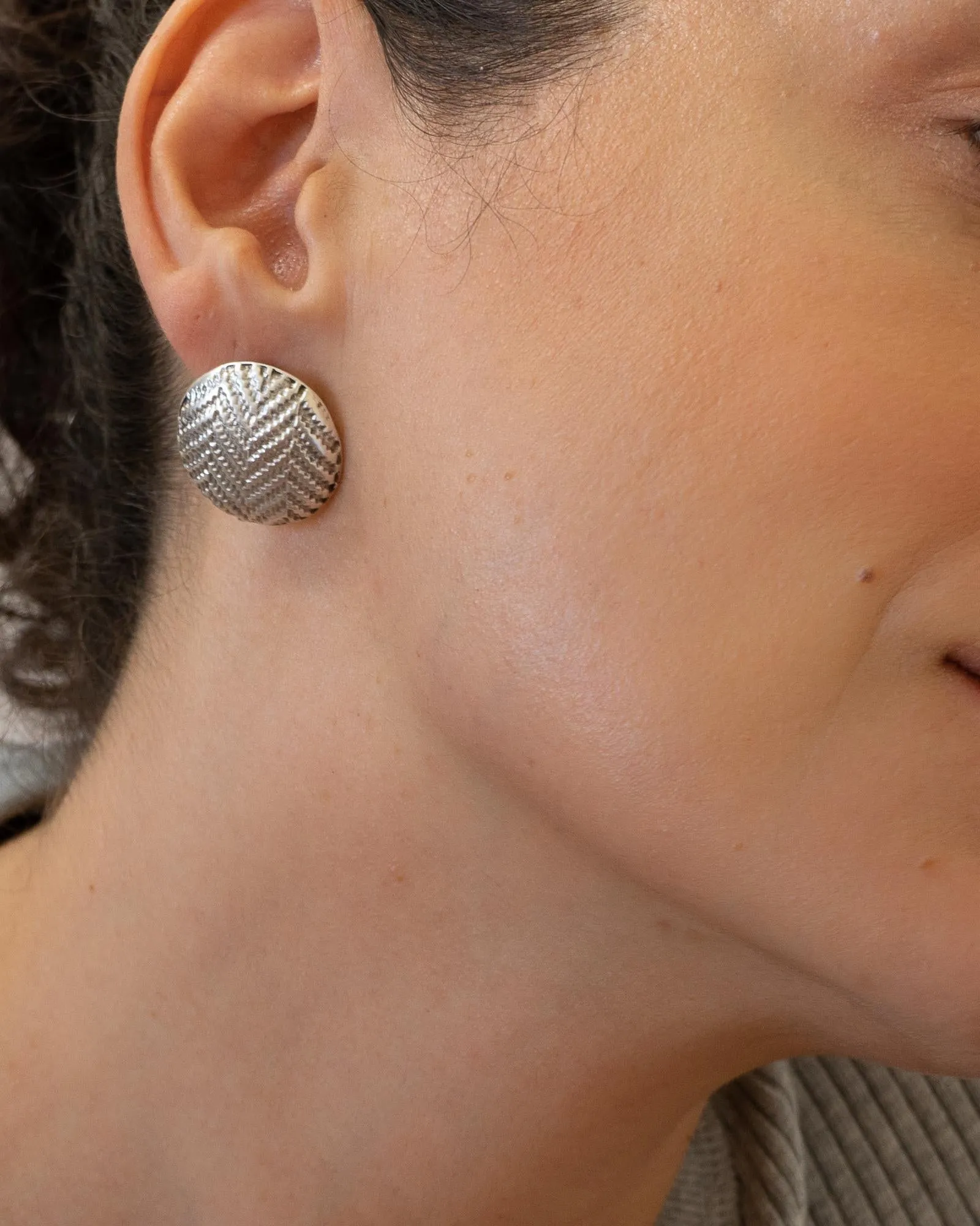Silver-Domed Disc Earrings