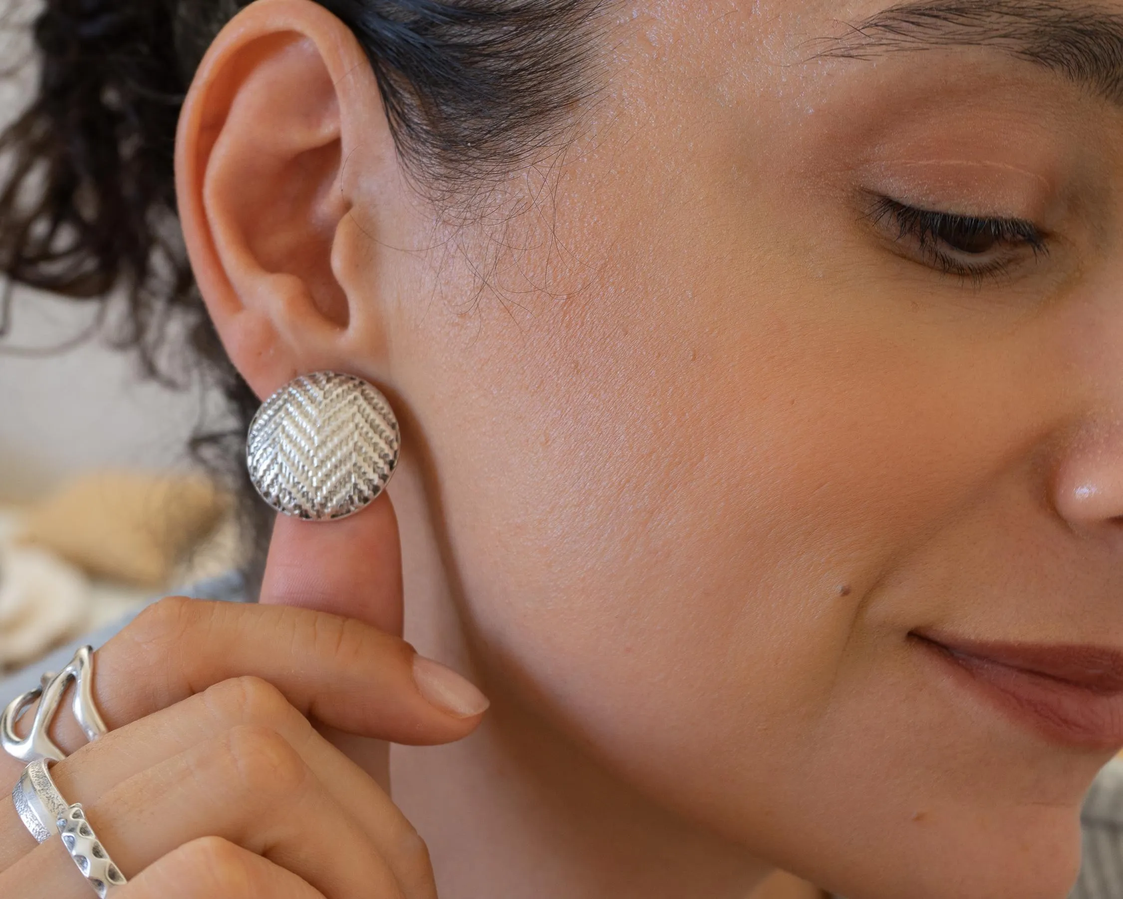 Silver-Domed Disc Earrings