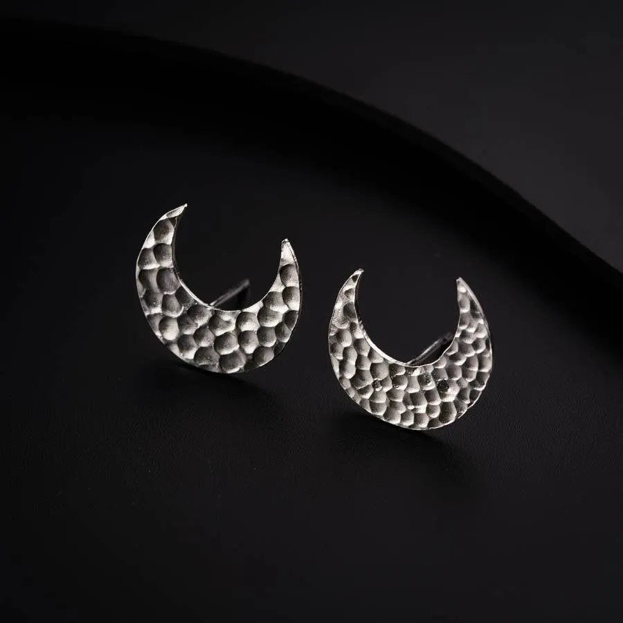 Silver Hammered Chandrakor Earrings : Regular Size