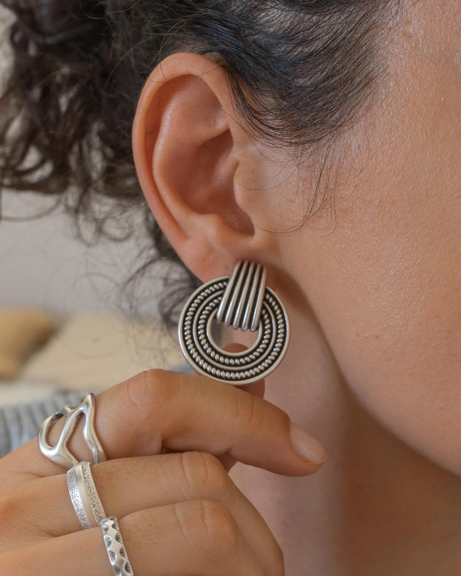 Silver Twisted Rope Stud Earrings