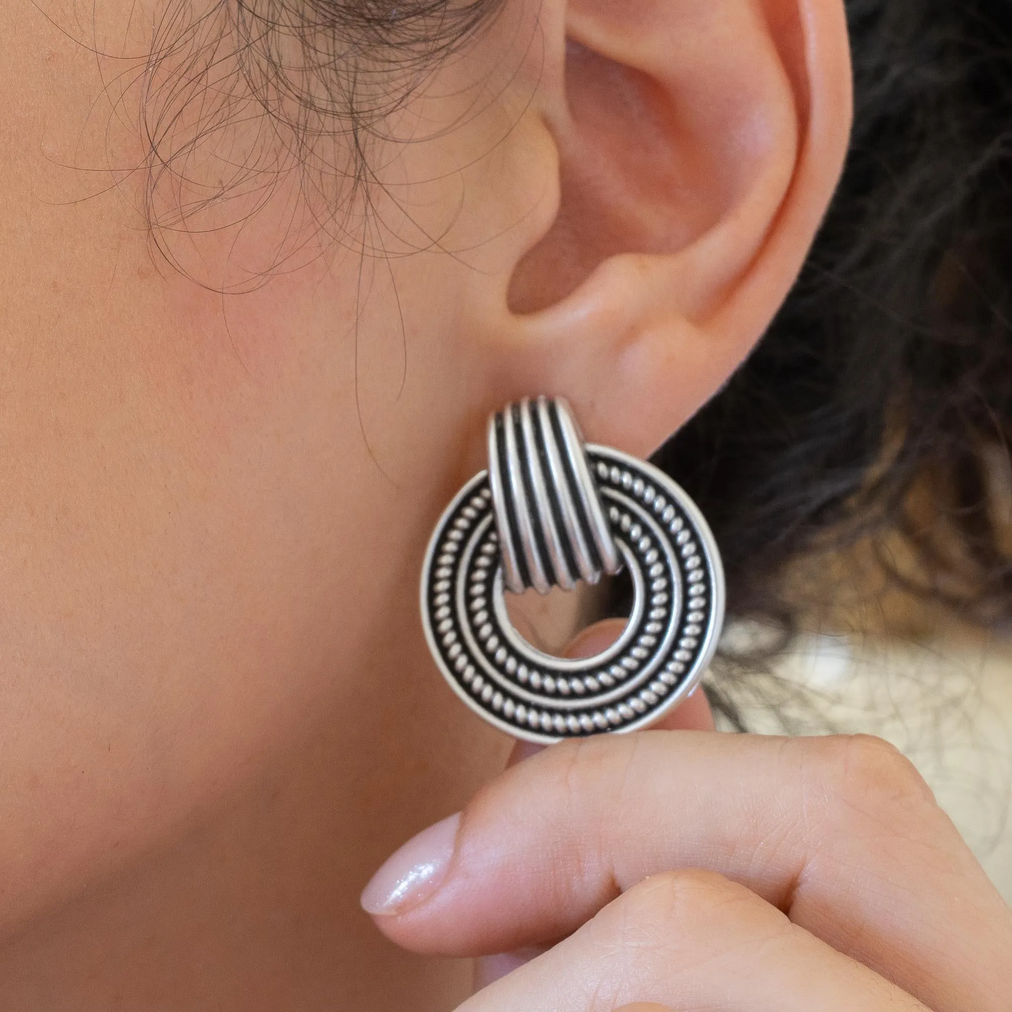 Silver Twisted Rope Stud Earrings