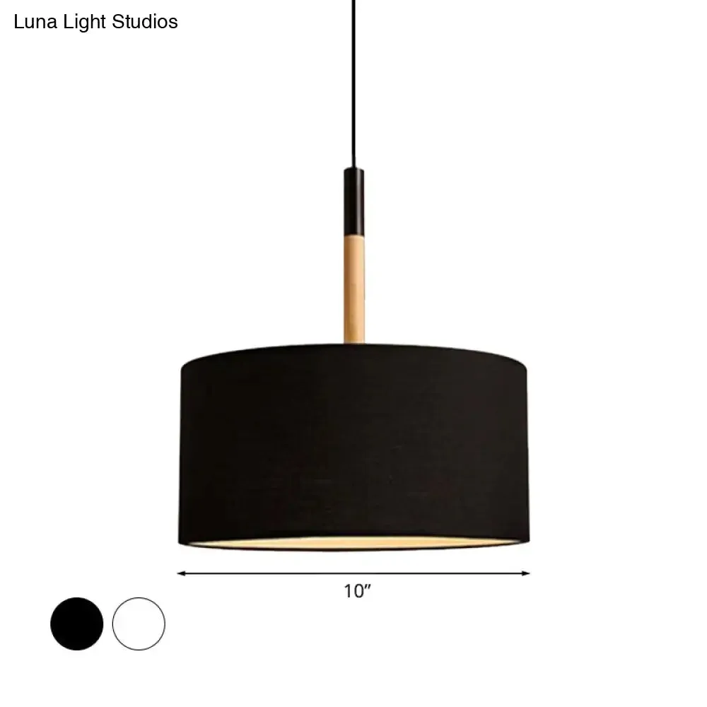 Simple Drum Pendant Light Kit - Fabric Shade, 1 Light, 10"/16" Dia in White/Black