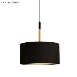 Simple Drum Pendant Light Kit - Fabric Shade, 1 Light, 10"/16" Dia in White/Black