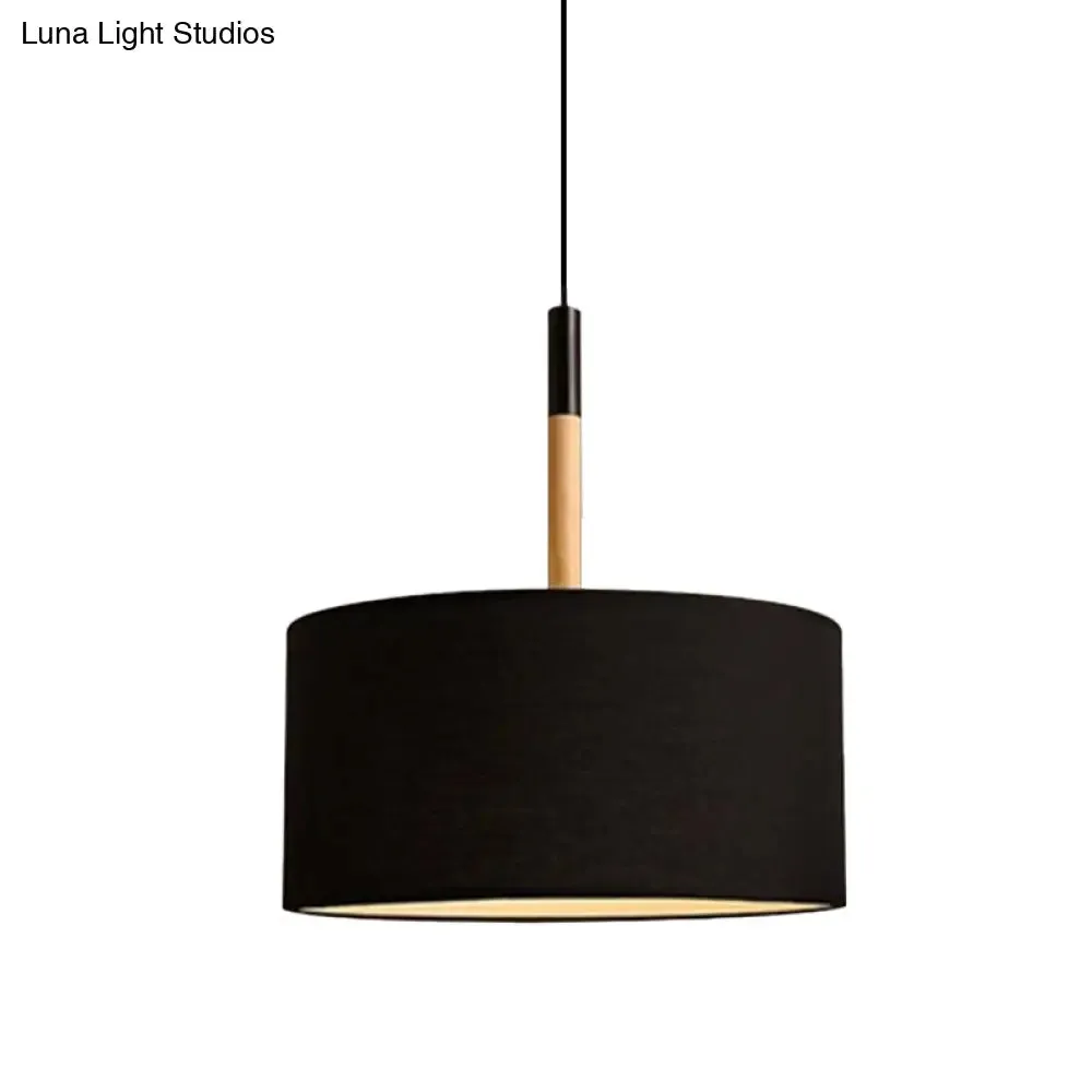Simple Drum Pendant Light Kit - Fabric Shade, 1 Light, 10"/16" Dia in White/Black