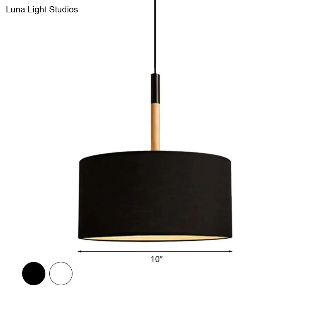 Simple Drum Pendant Light Kit - Fabric Shade, 1 Light, 10"/16" Dia in White/Black