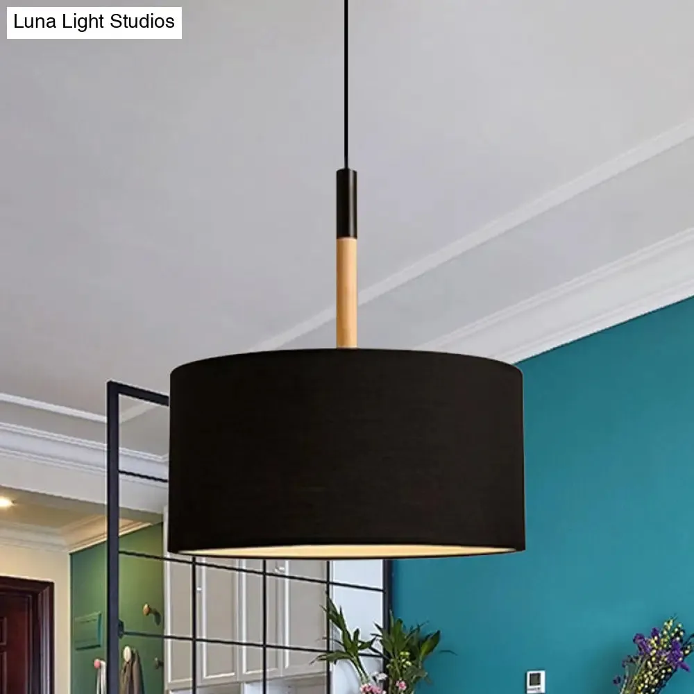 Simple Drum Pendant Light Kit - Fabric Shade, 1 Light, 10"/16" Dia in White/Black