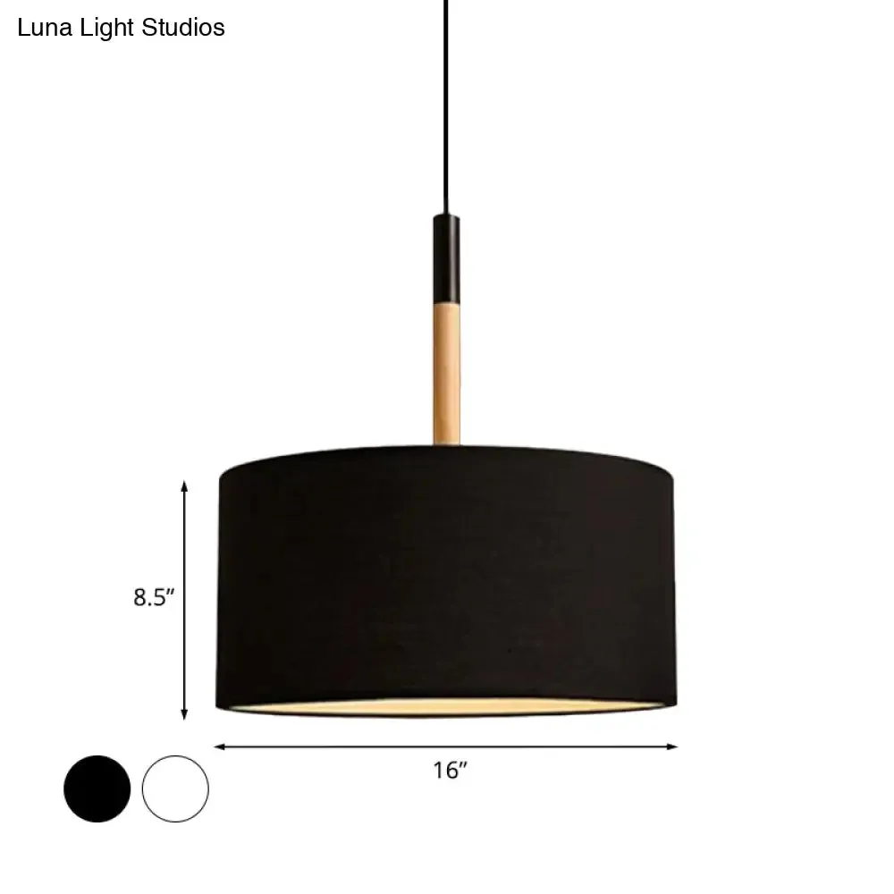 Simple Drum Pendant Light Kit - Fabric Shade, 1 Light, 10"/16" Dia in White/Black