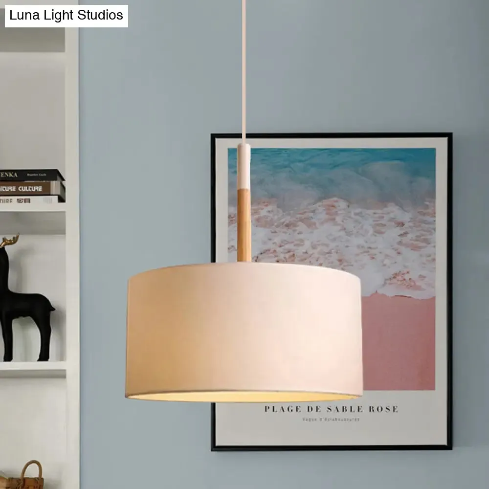 Simple Drum Pendant Light Kit - Fabric Shade, 1 Light, 10"/16" Dia in White/Black