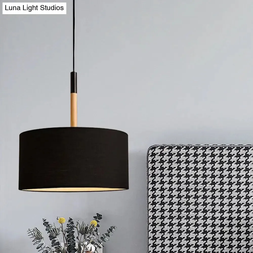 Simple Drum Pendant Light Kit - Fabric Shade, 1 Light, 10"/16" Dia in White/Black