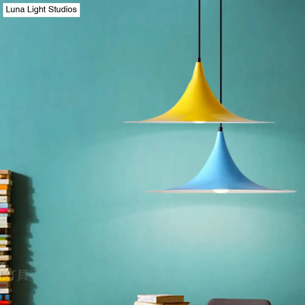 Simplicity Trumpet Pendant Light - 16"/19" Metal, 1-Light, Black/Grey/White