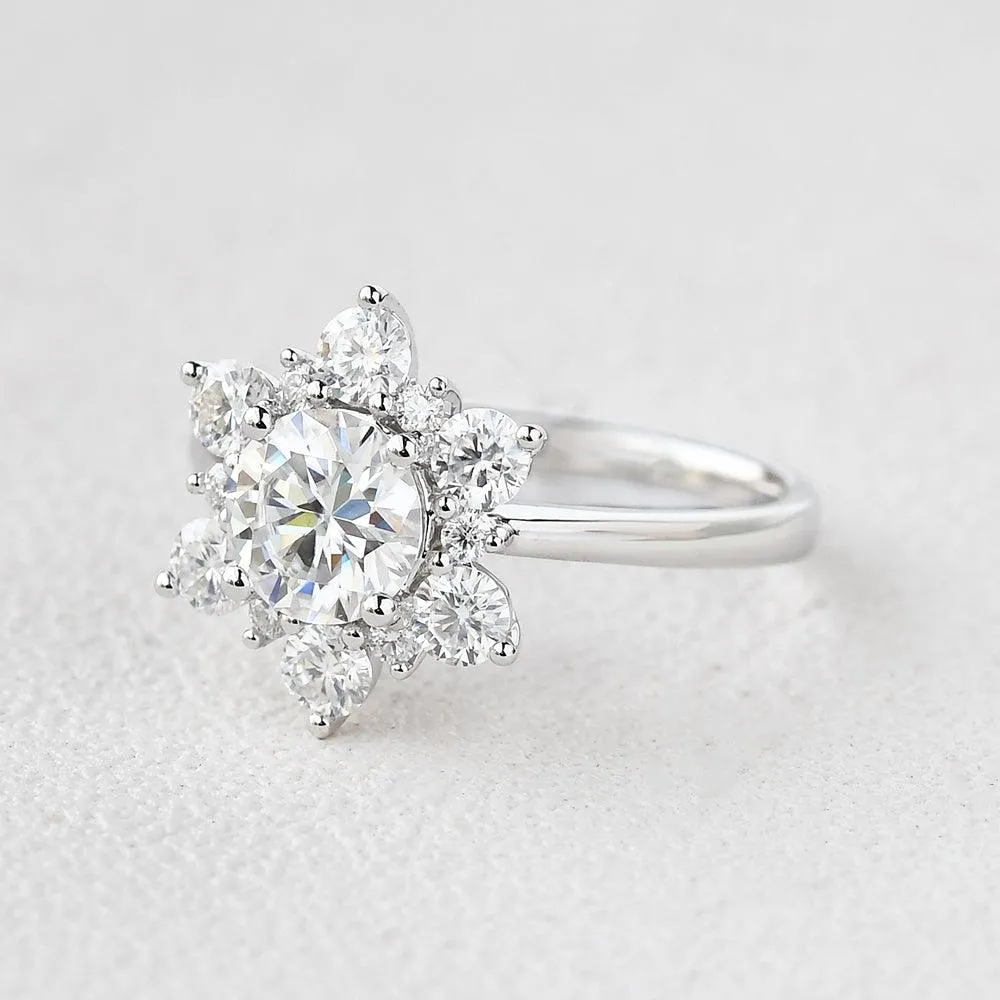 Snowflake Shaped Moissanite White Gold Ring