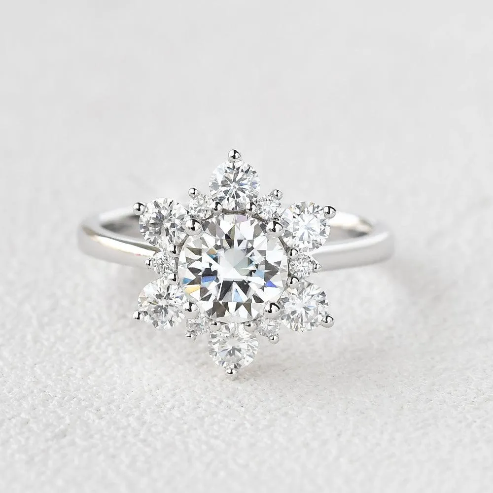 Snowflake Shaped Moissanite White Gold Ring