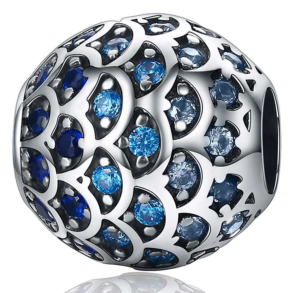 Solid 925 Sterling Silver Blue Mermaid Scale Pandora Inspired Charm