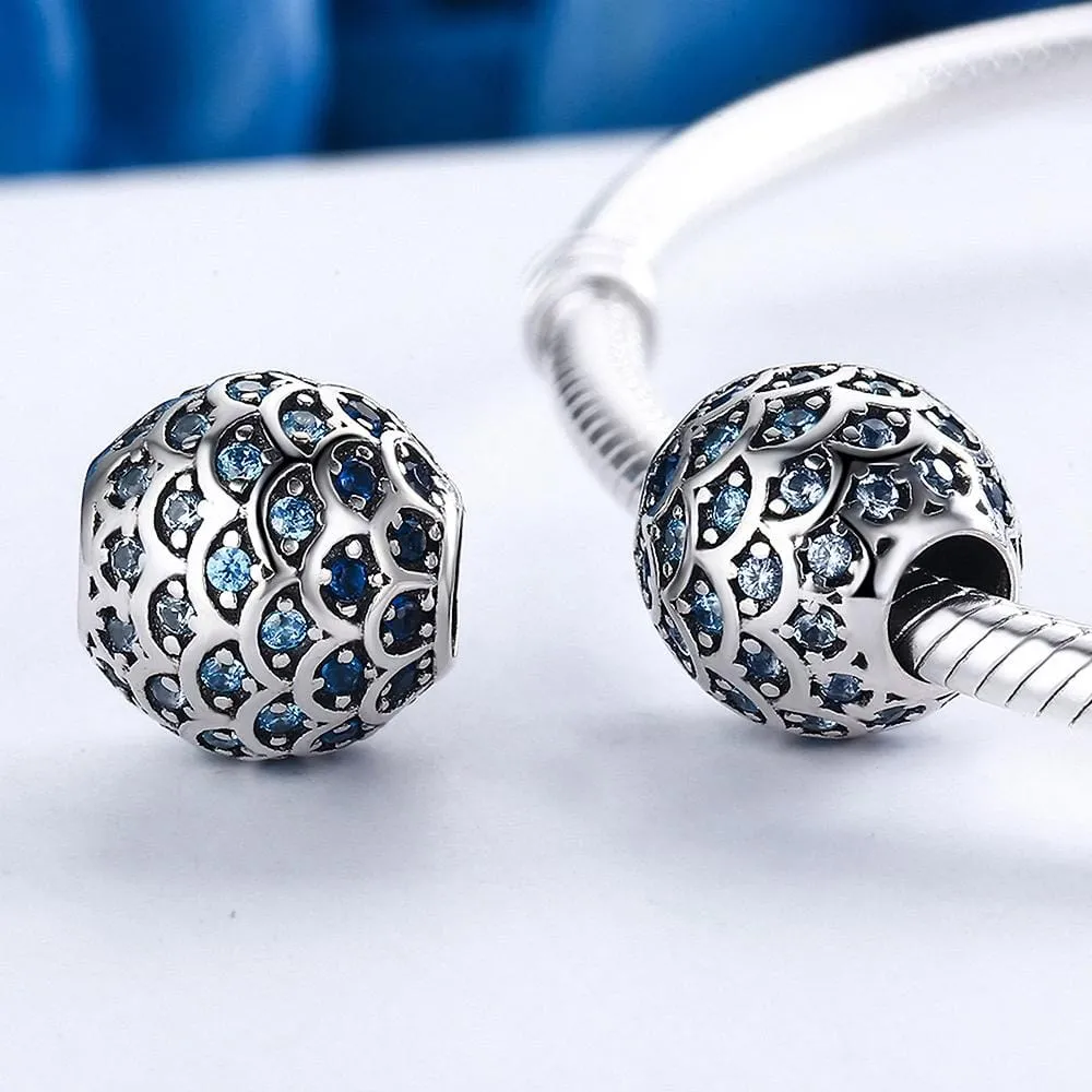 Solid 925 Sterling Silver Blue Mermaid Scale Pandora Inspired Charm
