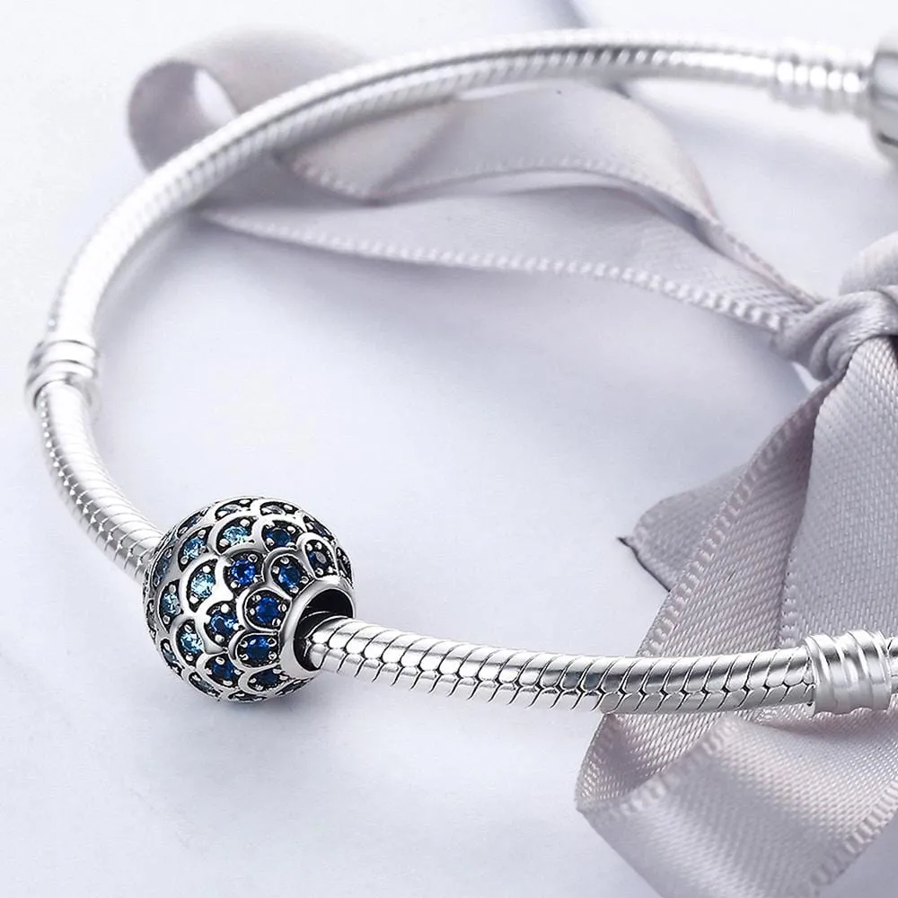 Solid 925 Sterling Silver Blue Mermaid Scale Pandora Inspired Charm