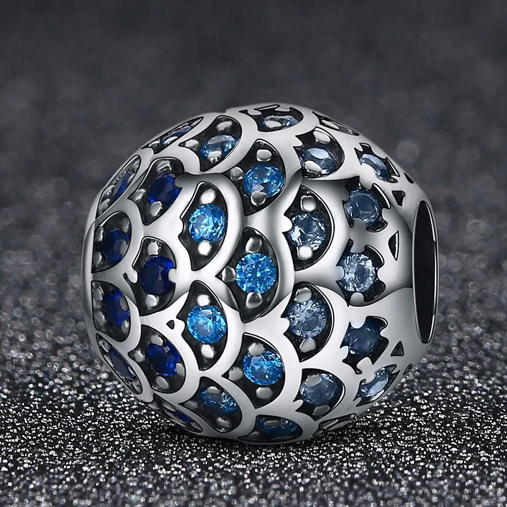Solid 925 Sterling Silver Blue Mermaid Scale Pandora Inspired Charm