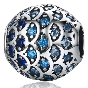 Solid 925 Sterling Silver Blue Mermaid Scale Pandora Inspired Charm