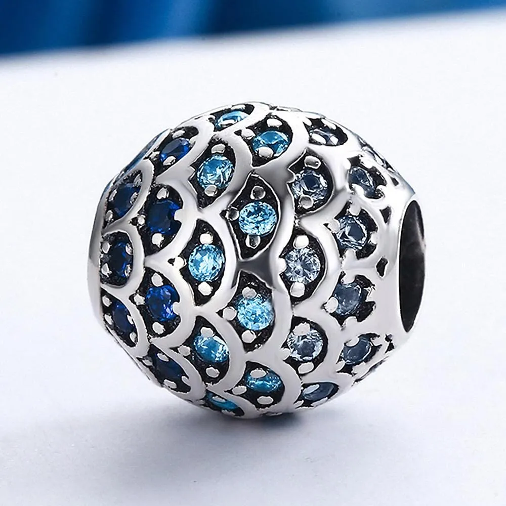 Solid 925 Sterling Silver Blue Mermaid Scale Pandora Inspired Charm