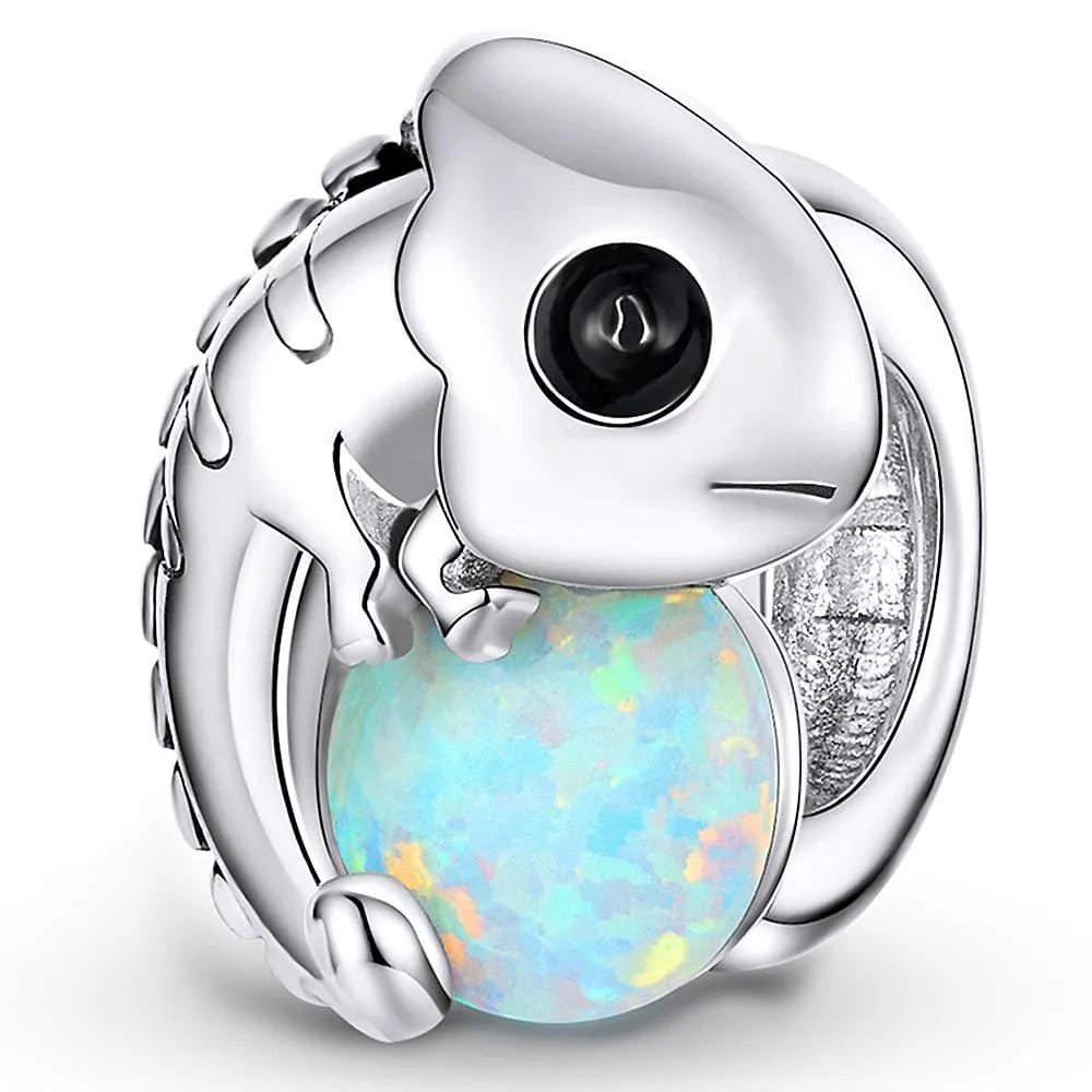 Solid 925 Sterling Silver Glowing Gecko Baby Lizard Animal Pandora Inspired Charm
