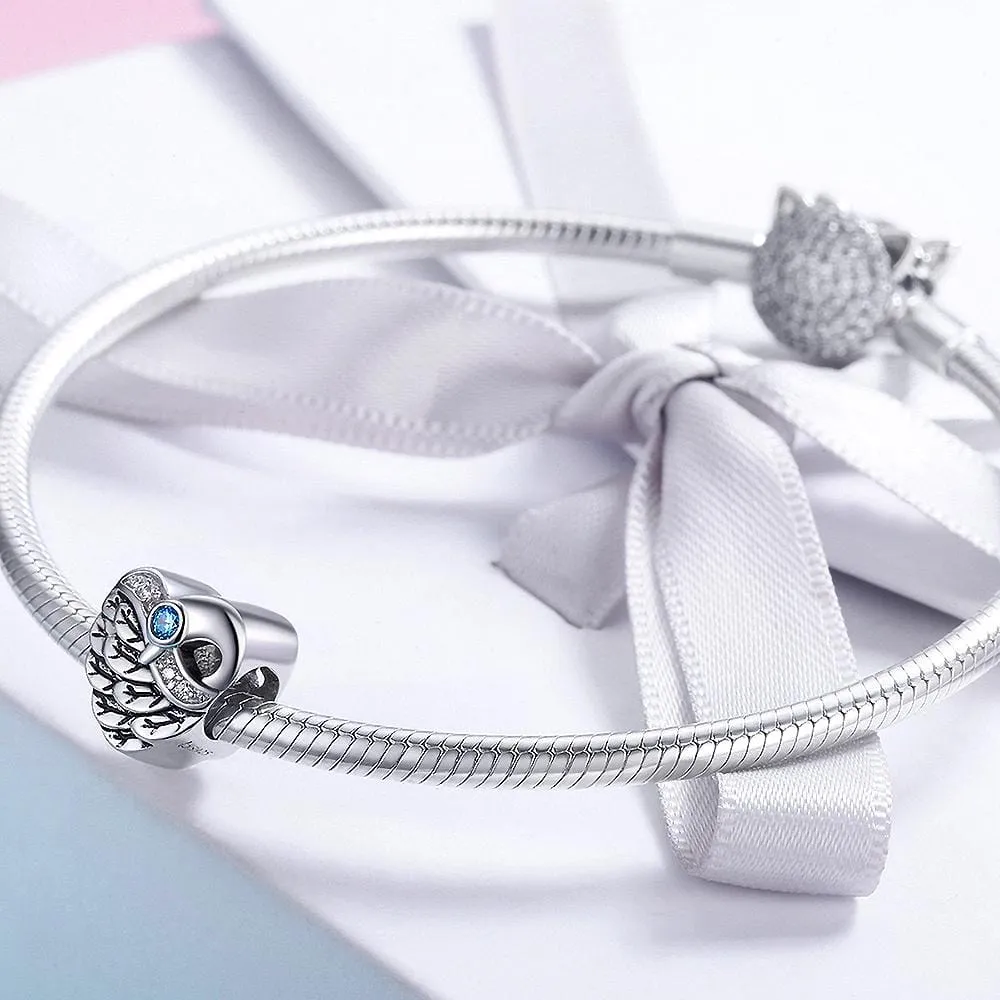 Solid 925 Sterling Silver Romantic Heart Shaped Sky Blue CZ Charm