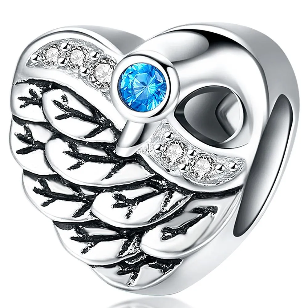 Solid 925 Sterling Silver Romantic Heart Shaped Sky Blue CZ Charm