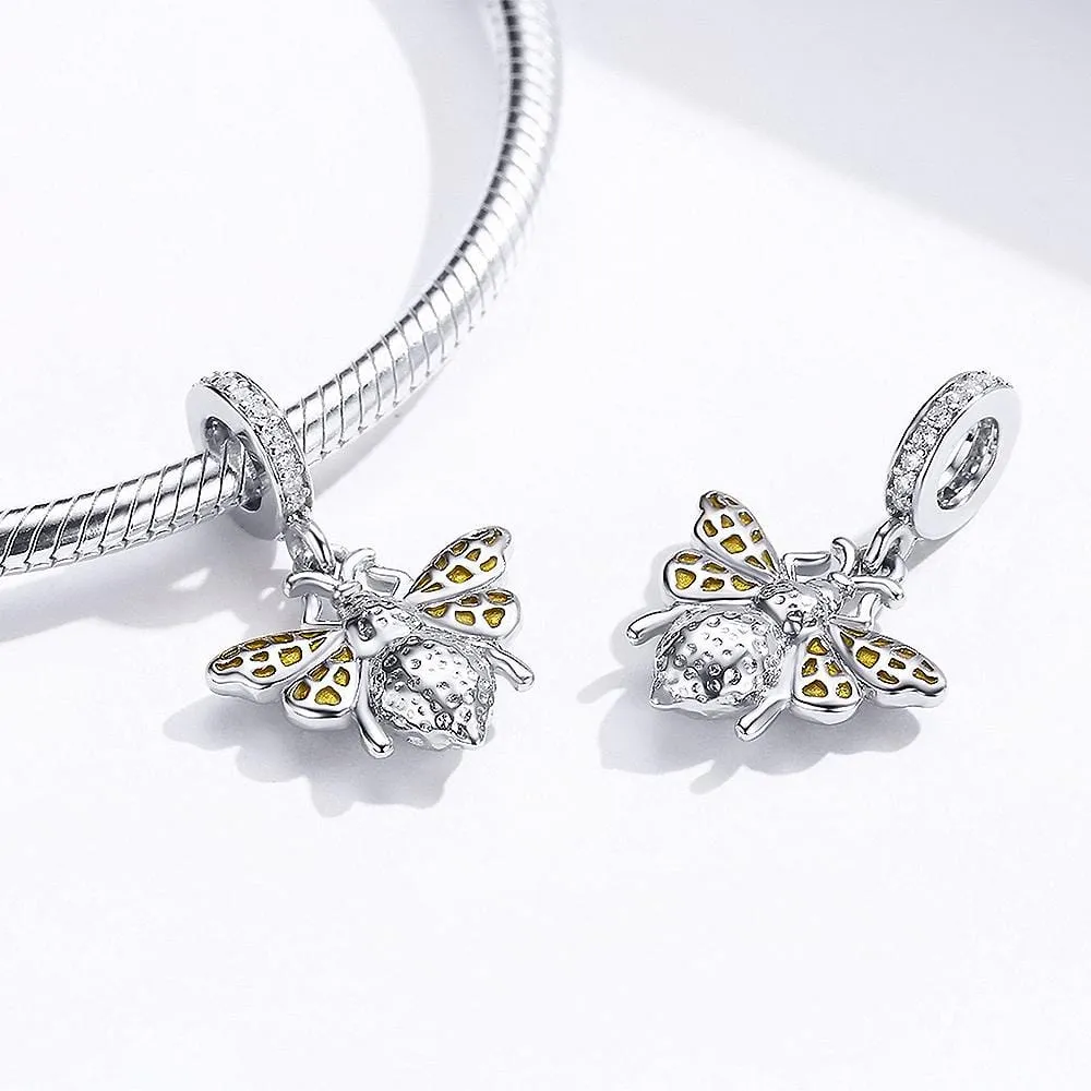 Solid 925 Sterling Silver ZirconBee Charm