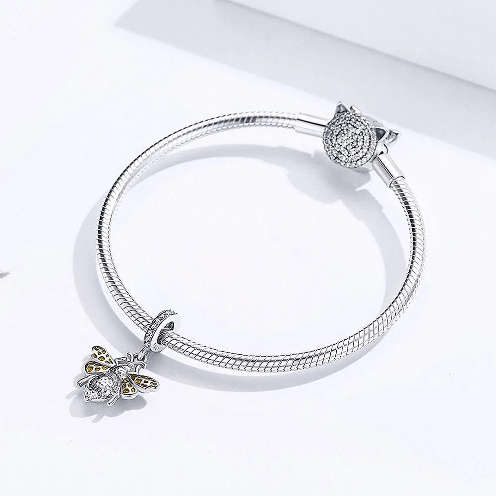 Solid 925 Sterling Silver ZirconBee Charm