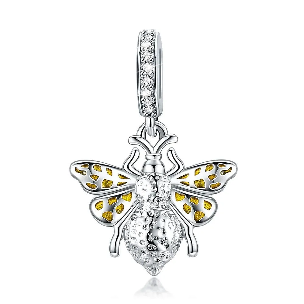 Solid 925 Sterling Silver ZirconBee Charm