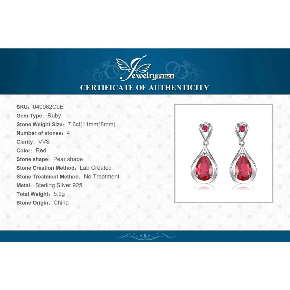 Sophisticated Water Drop Dangle Earrings with 7.6ct Created Red Ruby in 925 Sterling Silver