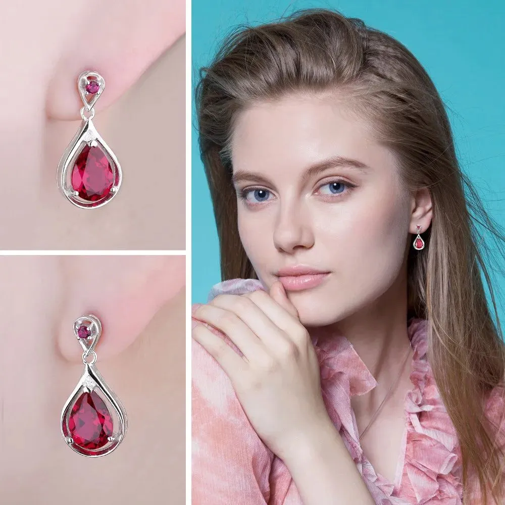 Sophisticated Water Drop Dangle Earrings with 7.6ct Created Red Ruby in 925 Sterling Silver