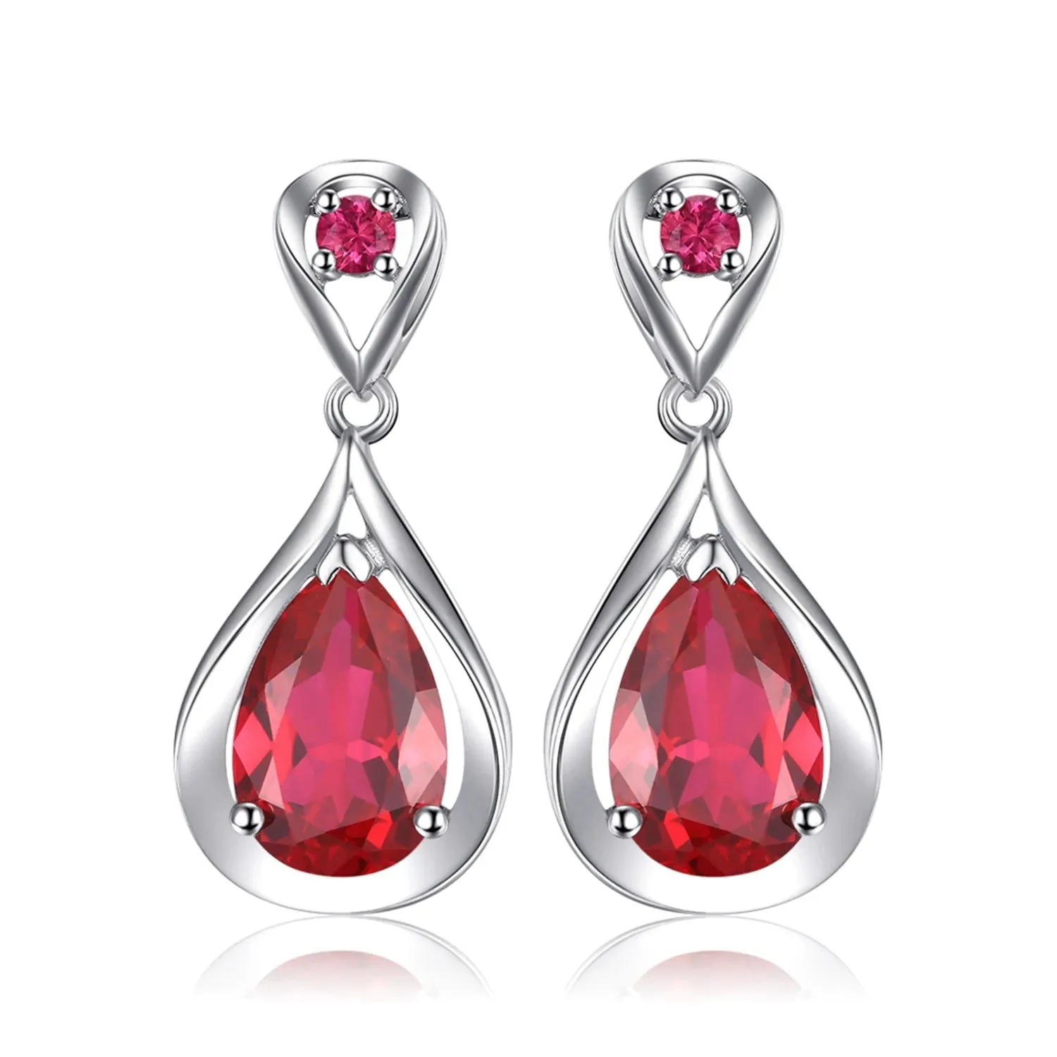 Sophisticated Water Drop Dangle Earrings with 7.6ct Created Red Ruby in 925 Sterling Silver
