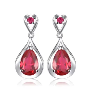 Sophisticated Water Drop Dangle Earrings with 7.6ct Created Red Ruby in 925 Sterling Silver