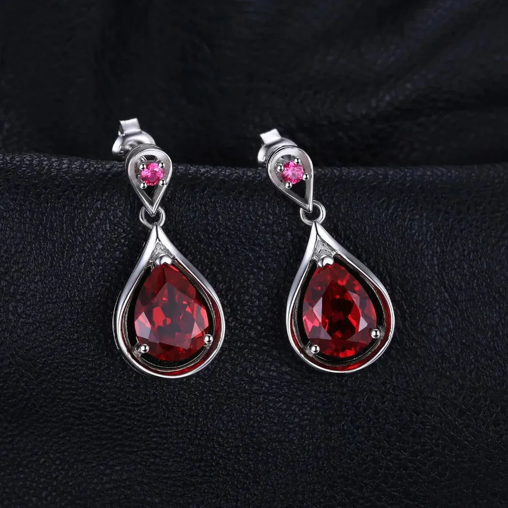 Sophisticated Water Drop Dangle Earrings with 7.6ct Created Red Ruby in 925 Sterling Silver